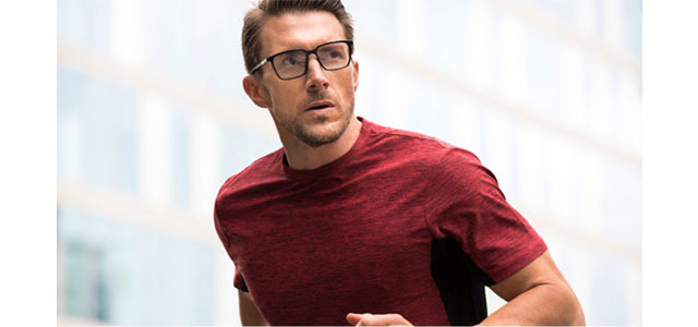 Picture of Spine prescription glasses worn by a man running.